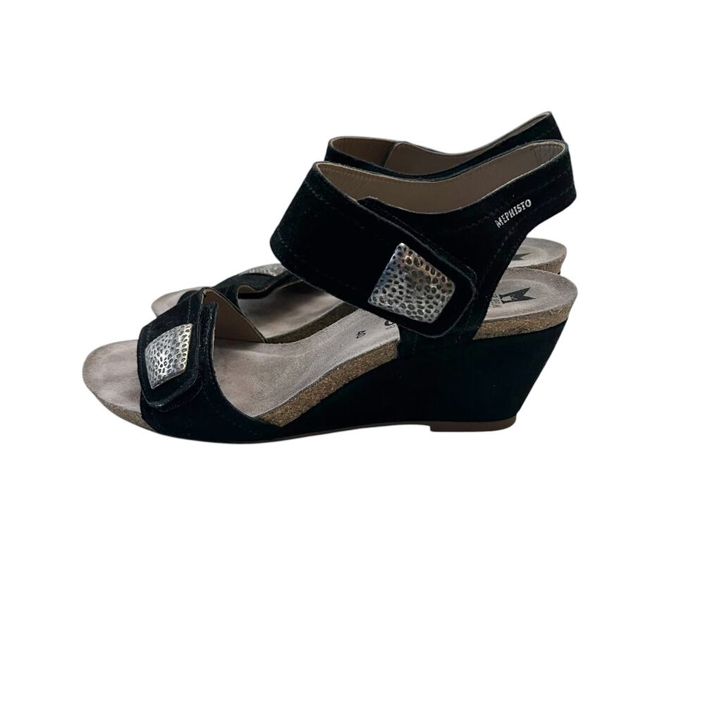 Mephisto Jackie Black Suede Leather Wedge Sandals Size 40